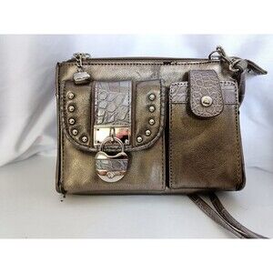 Kathy Van Zeeland Crossbody Wallet Clutch Metallic Croc Embossed Y2K